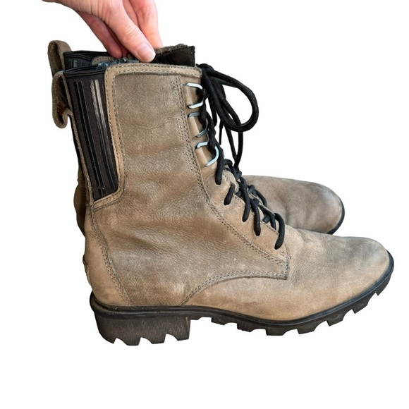 Sorel Womens Phoenix Boots 9 Gray Leather Waterproof Combat Short Lace Zip - Picture 3 of 12